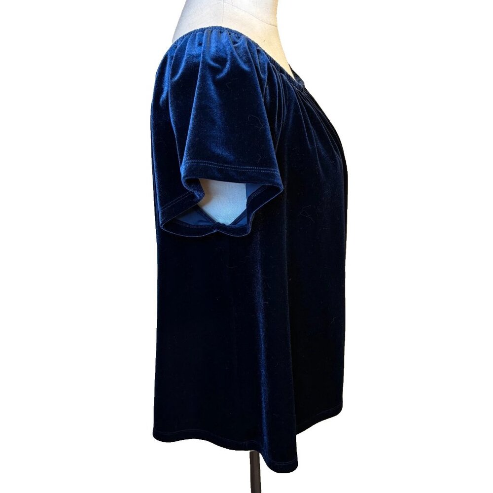 GAP Blue Velvet Short Sleeve Top Blouse Women’s Size Large - Picture 4 of 9